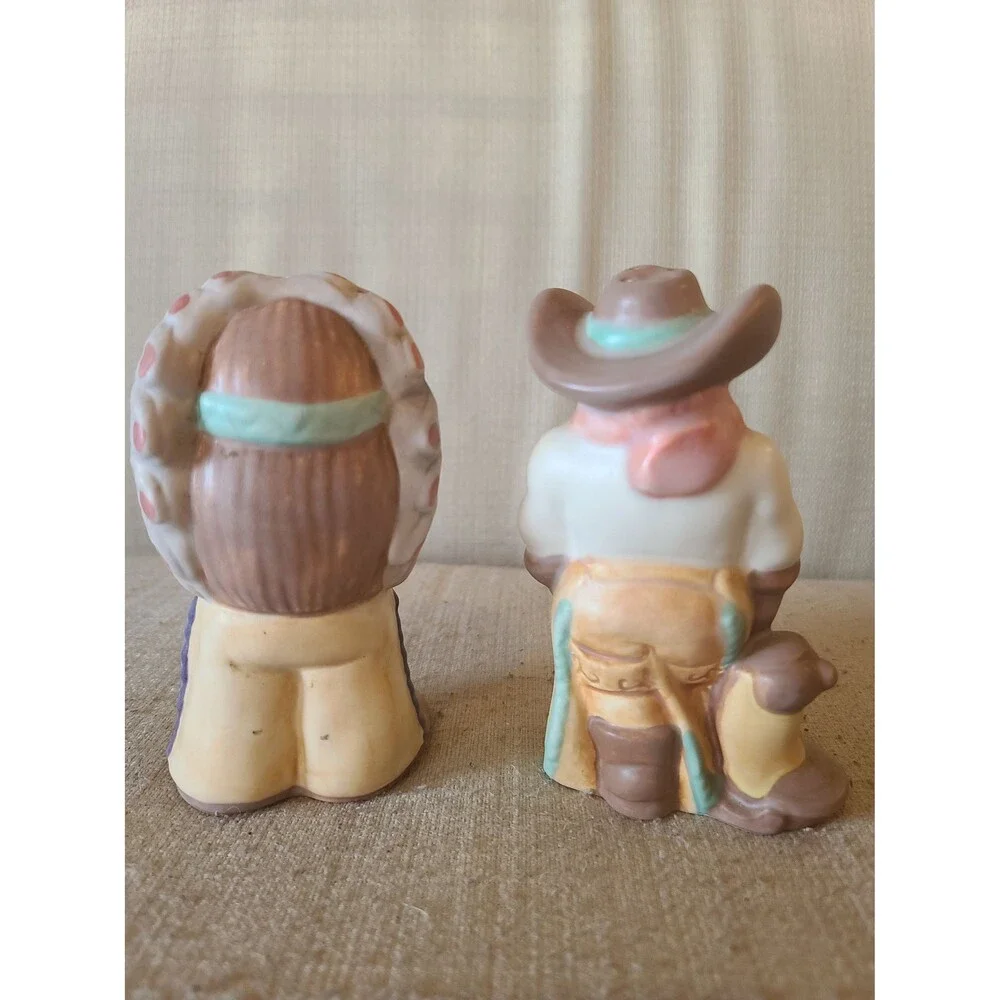 Rare Vintage 1980s TREASURE CRAFT Cowboy And Indian Chief Salt And Pepper Shaker